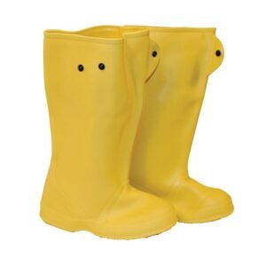 Yellow Kraft Tool 16" Construction Boots in use.